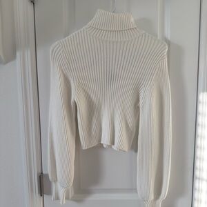 Forever 21 Cropped Ribbed Turtleneck Sweater - White